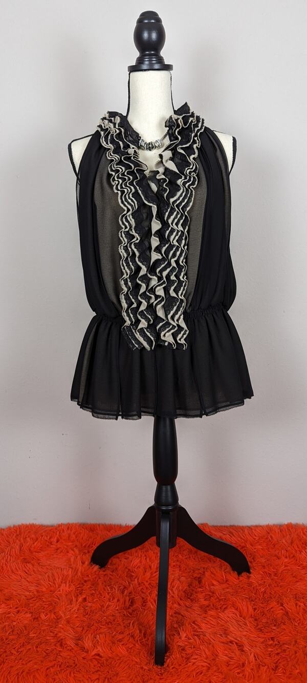 Robert Rodriguez Target Black Tan Ruffle Sleeveless Peplum Blouse Top XL